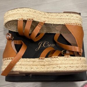 J. Crew Brown Leather Espadrille Wedges